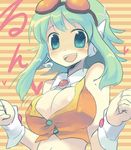  bouncing_breasts breasts cleavage collar goggles goggles_on_head green_eyes green_hair gumi headphones large_breasts open_mouth short_hair solo vocaloid wrist_cuffs yuzuki_gao 