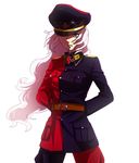  belt cross grey_eyes hat kebin long_hair military military_uniform peaked_cap silver_hair solo touhou uniform yagokoro_eirin 