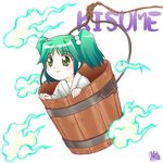  bucket green_eyes green_hair in_bucket in_container kairakuen_umenoka kisume short_hair solo touhou twintails wooden_bucket 