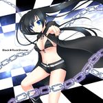  bikini_top black_hair black_nails black_rock_shooter black_rock_shooter_(character) blue_eyes chain long_hair nail_polish piro_komachi shorts solo twintails 