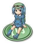  backpack bad_id bad_pixiv_id bag blue_eyes blue_hair hair_bobbles hair_ornament hat kawashiro_nitori key lockheart pigeon-toed short_hair sitting smile solo touhou twintails two_side_up 