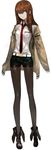  belt blue_eyes boots brown_hair full_body highres huke jacket legwear_under_shorts long_hair long_sleeves looking_at_viewer makise_kurisu necktie off_shoulder official_art pantyhose red_neckwear shorts simple_background solo standing steins;gate white_background 