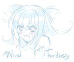  angry blue blush copyright_request creayus long_hair monochrome pink_eyes sketch solo spot_color 