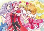  aono_miki blonde_hair blue_eyes blue_hair bow choker cure_berry cure_passion cure_peach cure_pine detached_sleeves dress fresh_precure! hair_ornament heart heart_hair_ornament higashi_setsuna kurimomo magical_girl momozono_love multiple_girls orange_hair pantyhose pink_bow pink_eyes pink_hair precure ribbon smile white_choker yamabuki_inori yellow_eyes 