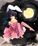  animal_ears barefoot black_hair bunny_ears eating feet inaba_tewi moon red_eyes shin_(new) solo touhou 