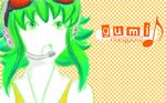  goggles goggles_on_head green_eyes green_hair gumi hagachi headphones musical_note open_mouth short_hair sketch solo vocaloid wallpaper 