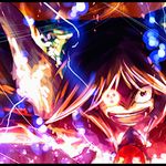  asymmetrical_eyes ayakashi_(monkeypanch) bad_id bad_pixiv_id bow brown_hair crazy crazy_eyes letterboxed long_hair radiation_symbol radioactive reiuji_utsuho solo touhou wings 