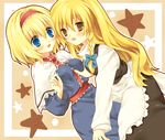  alice_margatroid blonde_hair blue_eyes blush braid breast_grab breasts grabbing kirisame_marisa long_hair medium_breasts multiple_girls short_hair tokira_nozumi touhou yellow_eyes 