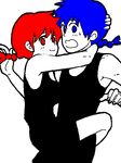 blue_eyes blue_hair braid genderswap hug ranma-chan ranma_1/2 red_eyes red_hair redhead saotome_ranma single_braid 