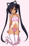  animal_ears black_hair blush bra cat_ears flat_chest hikage_eiji k-on! lingerie long_hair nakano_azusa one-piece_tan panties pink_panties shy sketch solo tan tanline thighhighs underwear underwear_only very_long_hair white_legwear 