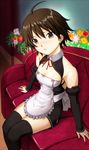  breasts brown_eyes brown_hair cleavage detached_sleeves dream_c_club dream_c_club_(series) emanon123 nao_(dream_c_club) short_hair small_breasts solo thighhighs 