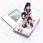  anegasaki_nene bad_id bad_pixiv_id gassun handheld_game_console highres kobayakawa_rinko love_plus multiple_girls nintendo_ds school_uniform serafuku takane_manaka through_screen 