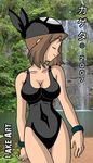  eyes_closed haruka_(pokemon) jungle kageta lake_art may pokemon swimsuit waterfall 