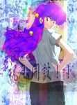 from_behind hair_buns hands_on_hips long_hair looking_back looking_over_shoulder purple_hair ranma_1/2 shampoo_(ranma_1/2) yellow_eyes 