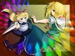  alice_margatroid blonde_hair blue_eyes doll hairband highres lance long_hair multiple_girls orippa polearm short_hair string touhou weapon yellow_eyes 