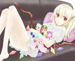  bad_id bad_pixiv_id bare_shoulders bat_wings blonde_hair casual character_doll chibi couch doll dress flandre_scarlet hat hong_meiling izayoi_sakuya long_hair lying maid maid_headdress nonowa one_side_up patchouli_knowledge purple_eyes purple_hair red_eyes red_hair remilia_scarlet short_hair silver_hair solo touhou wings yuu_(archaic_smile) 