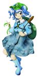  backpack bad_hands bag blue_eyes blue_hair blush boots dress full_body hair_bobbles hair_ornament hat kawashiro_nitori key mountain_of_faith official_art oota_jun'ya pocket short_hair smile solo touhou transparent_background twintails two_side_up 