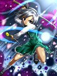  bad_id bad_pixiv_id blue_eyes dual_wielding ghost hairband hitodama holding katana konpaku_youmu konpaku_youmu_(ghost) short_hair silver_hair solo sword touhou weapon yamakamu 