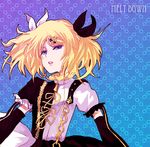  alternate_hairstyle bad_id bad_pixiv_id blonde_hair blue_eyes detached_sleeves hair_ornament hair_ribbon hairclip kagamine_rin kagamine_rin_(roshin_yuukai/hard_rkmix) long_hair ribbon roshin_yuukai_(vocaloid) solo twintails vocaloid zin_(pixiv394794) 