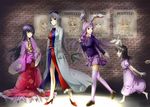  animal_ears bad_id bad_pixiv_id barefoot black_hair blazer blue_eyes braid bunny_ears hadi hat high_heels houraisan_kaguya inaba_tewi jacket long_hair middle_finger multiple_girls necktie poster_(object) purple_hair red_eyes reisen_udongein_inaba shoes short_hair silver_hair touhou wanted yagokoro_eirin 