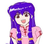  blue_hair breasts brown_eyes hair_buns long_hair lowres purple_hair ranma_1/2 red_eyes shampoo_(ranma_1/2) smile 