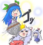  :3 bad_id bad_pixiv_id blood chibi fujiwara_no_mokou hat hinanawi_tenshi injury kamishirasawa_keine keystone multiple_girls nekoyama nosebleed rock rope shimenawa touhou |_| 