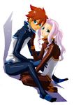  1girl aqua_eyes bodysuit brother_and_sister darry_adai gimmy naritama_saty red_bodysuit siblings tengen_toppa_gurren_lagann white_bodysuit 