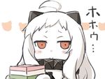  ahoge blush_stickers commentary doyagao engiyoshi hinamatsuri hishimochi horns kantai_collection looking_at_viewer mittens northern_ocean_hime orange_eyes shinkaisei-kan smile solo translated white_hair white_skin 