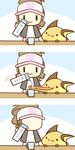  3koma :&gt; :3 baseball_cap brown_hair cafe_(chuu_no_ouchi) chibi comic cup faceless gen_1_pokemon hat long_hair milk pokemon pokemon_(creature) pokemon_(game) pokemon_bw ponytail pouring raichu touko_(pokemon) ||_|| 