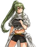  bike_shorts breasts green_hair high_ponytail large_breasts long_hair original ponytail sachito sidelocks simple_background solo sumi-chan_(sachito) very_long_hair white_background yellow_eyes 