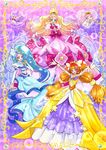  :d amanogawa_kirara aqua_eyes aroma_(go!_princess_precure) blonde_hair blue_eyes blue_hair bow brown_hair choker cure_flora cure_mermaid cure_twinkle dress earrings flower_earrings gloves go!_princess_precure gradient_hair haruno_haruka highres jewelry kaidou_minami long_hair looking_at_viewer magical_girl masukudo_(hamamoto_hikaru) mode_elegant_(go!_princess_precure) multicolored_hair multiple_girls open_mouth pink_bow pink_hair ponytail precure puff_(go!_princess_precure) seashell_earrings smile star star_earrings twintails two-tone_hair white_gloves 