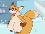  2015 animated anthro areola big_breasts breasts canine dawmino erect_nipples female fox huge_breasts lactating mammal milk nipples nude solo 