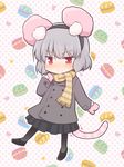  animal_ears dra food grey_hair hairband macaron mouse_ears mouse_tail nazrin pantyhose red_eyes scarf short_hair skirt smile solo tail touhou winter_clothes 