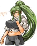  bike_shorts breasts cropped_legs green_hair high_ponytail large_breasts long_hair navel original ponytail sachito sidelocks simple_background solo sumi-chan_(sachito) very_long_hair white_background yellow_eyes 