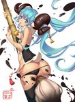  2015 animal_ears anus aqua_eyes aqua_hair aqua_nails ass bell breasts brush hatsune_miku highres horns long_hair mei_(ohayou_girls) nail_polish ohayou_girls oversized_object panties panties_aside pussy pussy_juice sheep sheep_ears sheep_horns sheep_tail sideboob small_breasts solo tail thighhighs twintails uncensored underwear very_long_hair vocaloid 