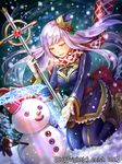  bad_id bad_pixiv_id boots character_request christmas company_name cross dragon_tactics dutch_angle gloves ichinose777 long_hair official_art open_mouth red_scarf scarf snow snowing snowman staff thighhighs white_gloves yellow_eyes 