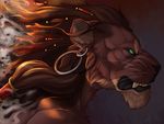  2014 ambiguous_gender ear_piercing explicital feline fire lion mammal piercing portrait skull smoke snarling solo soun whiskers 