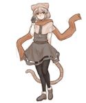  adapted_costume animal_ears black_gloves black_legwear brown_eyes capelet dress gem gloves grey_dress grey_hair hat hat_with_ears highres jewelry kuro_suto_sukii limited_palette long_sleeves mouse_ears mouse_tail nazrin necklace pantyhose pendant scarf silver_hair solo tail touhou winter_clothes 