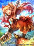  bad_id bad_pixiv_id black_legwear broom broom_riding character_request company_name day dragon_tactics fang ichinose777 long_hair looking_back markings official_art open_mouth outdoors sky thighhighs twintails 