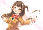  blush brown_eyes brown_hair idolmaster idolmaster_cinderella_girls kito_(sorahate) long_hair one_side_up open_mouth school_uniform shimamura_uzuki smile solo 