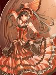  black_hair breasts date_a_live dress fan folding_fan follen_(639594) heterochromia lolita_fashion medium_breasts red_eyes sleeveless sleeveless_dress solo tokisaki_kurumi twintails yellow_eyes 