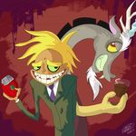  blonde_hair cartoon courage_the_cowardly_dog crossover discord_(mlp) draconequus duo freaky_fred friendship_is_magic fur grin hair horn male my_little_pony red_eyes teeth 