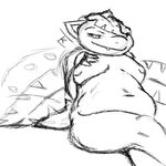  black_and_white clothed clothing female half-dressed looking_at_viewer monochrome nintendo nude overweight pok&eacute;mon sitting sketch smile talbotlynx tkitty topless venusaur video_games 