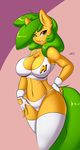  anthro big_breasts breasts cleavage clothed clothing equine fan_character female fingerless_gloves fur gloves green_hair hair horse legwear long_hair looking_at_viewer mammal mango_(character) mastergodai my_little_pony navel orange_eyes panties pony smile solo standing stockings underwear upstairstudios 