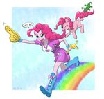  2015 alligator blue_eyes boneless_(mlp) boots bracelet clothing cloud cutie_mark dialogue english_text equestria_girls equine female foam_finger friendship_is_magic gummy_(mlp) hair horse jewelry looking_at_viewer mammal my_little_pony one_eye_closed outside pink_hair pinkie_pie_(eg) pinkie_pie_(mlp) pony purple_eyes rainbow reptile rubber_chicken scalie sky ta-na text wink wristband 