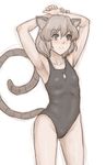  animal_ears armpits arms_up collarbone gem grey_eyes grey_hair highres jewelry kuro_suto_sukii limited_palette mouse_ears mouse_tail nazrin necklace one-piece_swimsuit pendant solo swimsuit tail touhou 