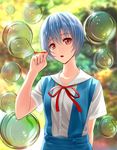  :o ayanami_rei blue_hair bubble itoguchi_(manma_melon) neon_genesis_evangelion red_eyes ribbon school_uniform short_hair solo 