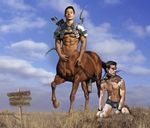  2015 abs animal_genitalia armor arrow balls biceps black_hair bow brown_fur brown_hair centaur chain clothed clothing cloud edit equine fantasy flaccid forced fur hair half-dressed half-erect hooves horny horse horsecock human hunter imminent_rape invalid_tag looking_at_viewer male male/male mammal master muscles mythology nipples pecs penis photo_manipulation photomorph plains shackles sign slave spac:mammal stare taur text thurinion vein warning 