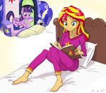  2015 bed blonde_hair blue_eyes book duo equestria_girls equine female friendship_is_magic hair horn inkwell mammal multicolored_hair my_little_pony pajamas pen pillow purple_eyes purple_hair quill red_hair sitting sunset_shimmer_(eg) ta-na throne twilight_sparkle_(mlp) two_tone_hair winged_unicorn wings writing 