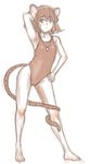  animal_ears arm_behind_head arm_up contrapposto gem grey_eyes highres jewelry kuro_suto_sukii limited_palette looking_at_viewer monochrome mouse_ears mouse_tail nazrin necklace one-piece_swimsuit pendant pose sketch solo standing swimsuit tail touhou 
